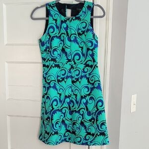 JCrew A-Line Sleeveless Dress in the Vineyard Jacquard teal And navy blue